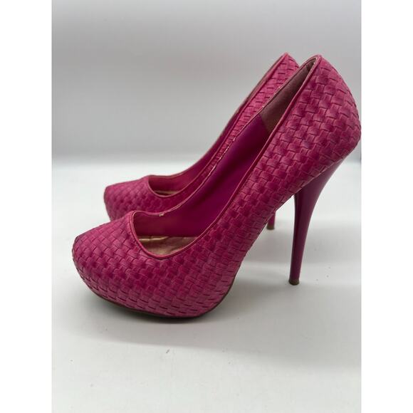 Fashion Platform Woven Basket Weave Pink Stiletto Heels Size 8 LA Allen's - Picture 5 of 10